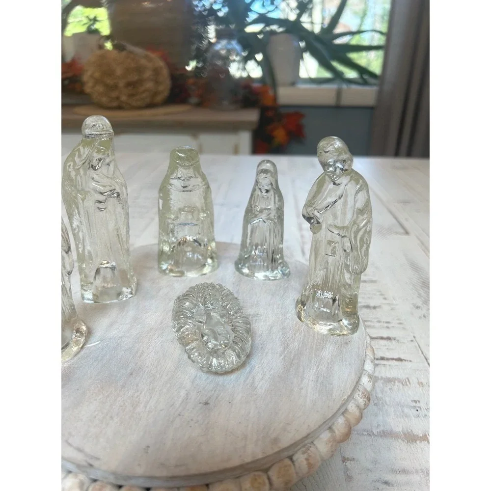 Clear‎ Glass Nativity Set 7 Piece Manger Scene Christmas Figurines